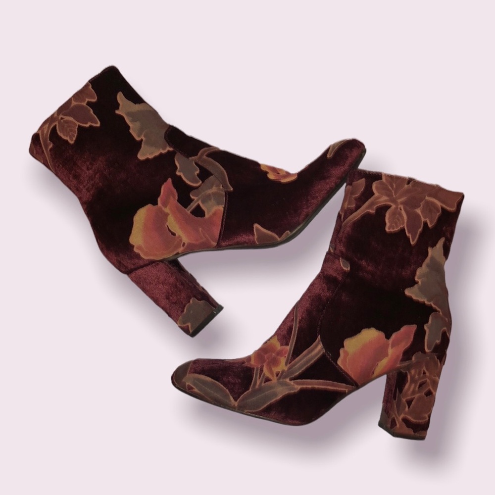 Steve Madden Velvet Wine Floral Ankle Boots